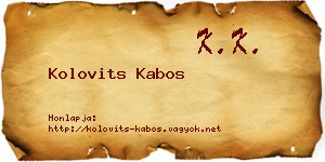 Kolovits Kabos névjegykártya